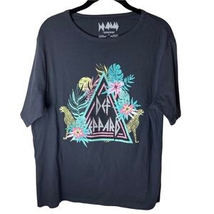 Def Leppard Band Tee Cheetah Triangle Floral Leaf S